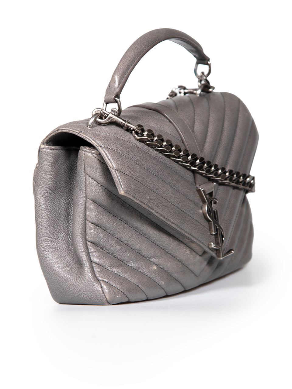 Saint Laurent Grey Leather Small Collage Monogram Quilted Top Handle Bag