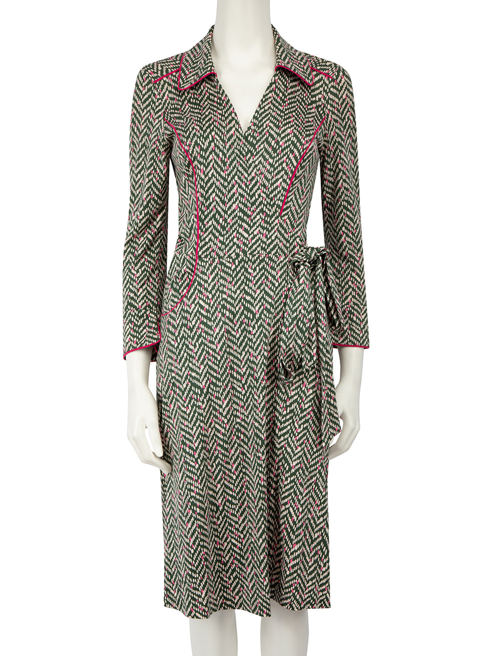Diane Von Furstenberg Green Dotted Midi Wrap Dress