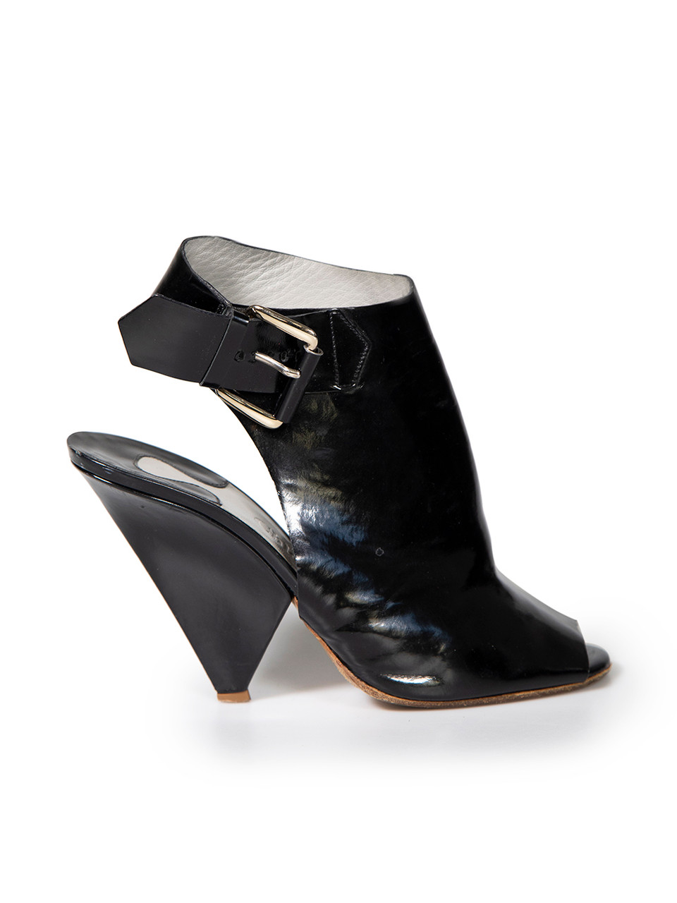 Chloé Black Peep-Toe Buckle Accent Heels