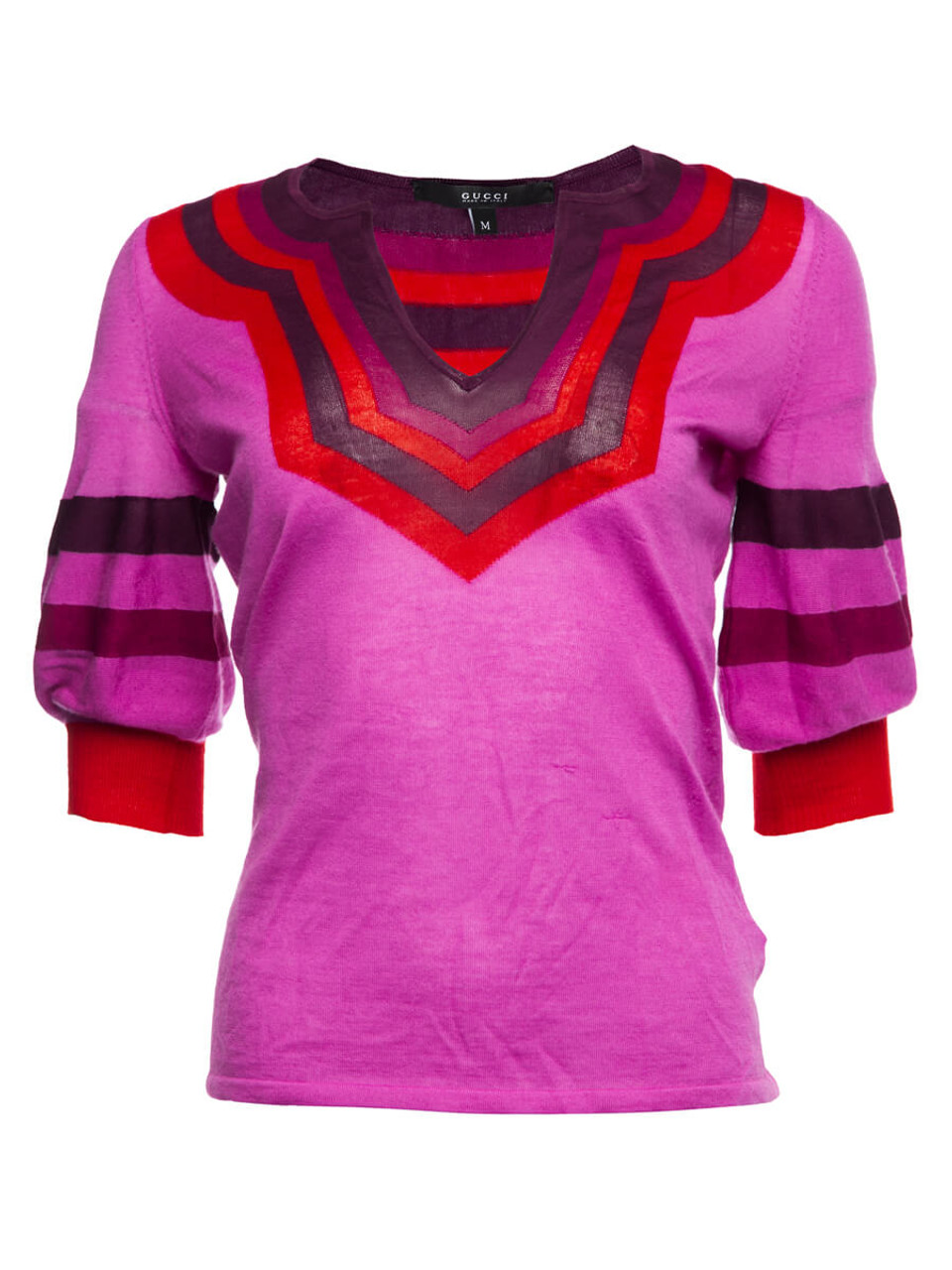 Gucci Women's Pattern Knit Top, Size 10 UK, Pink, Cashmere