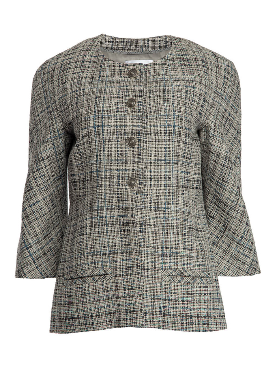 Chanel Tweed Collarless Jacket Grey Cotton