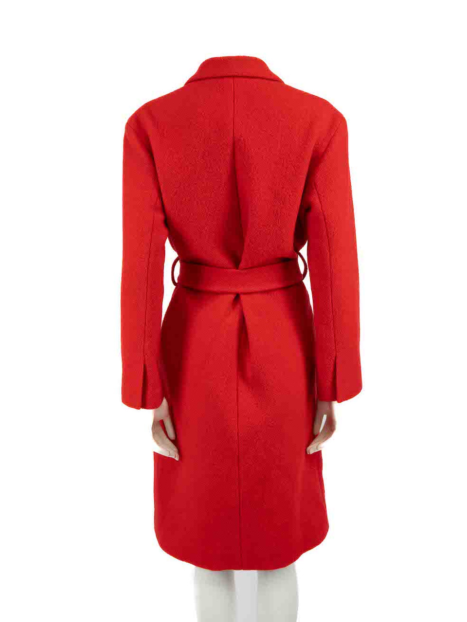 Sandro Red Wool Belted Mid-Length Coat