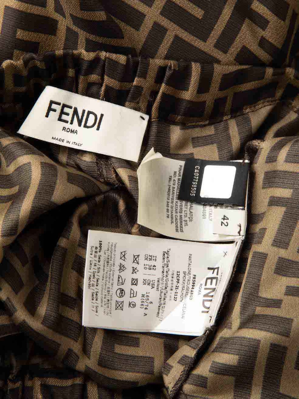 Fendi Brown Silk FF Zucca Trousers