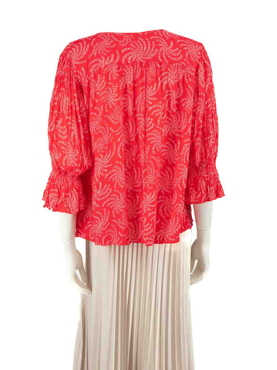 ba&sh Red Abstract Floral V Neck Top
