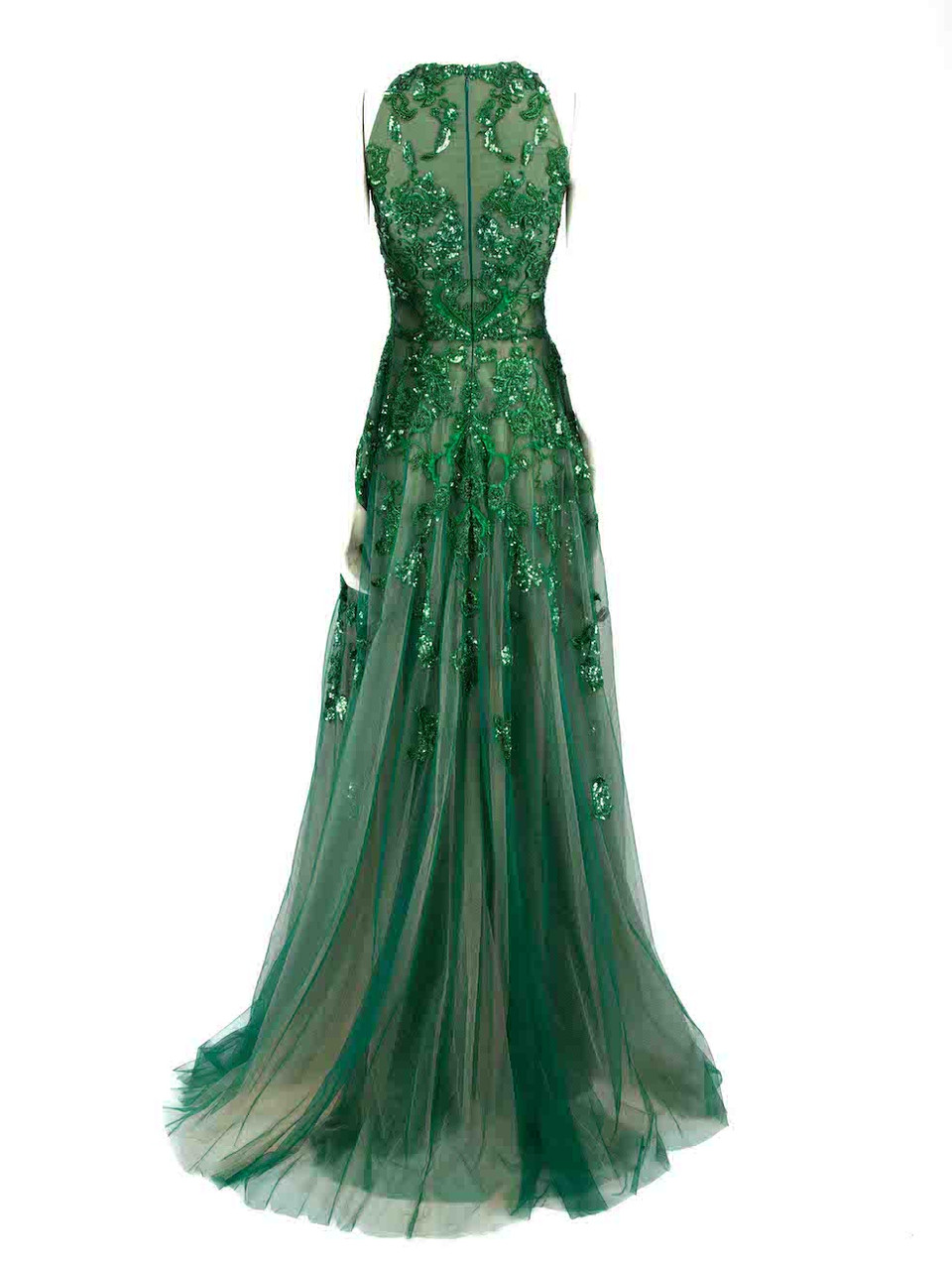 Honayda AW22 Green Tulle Floral Embellished Gown