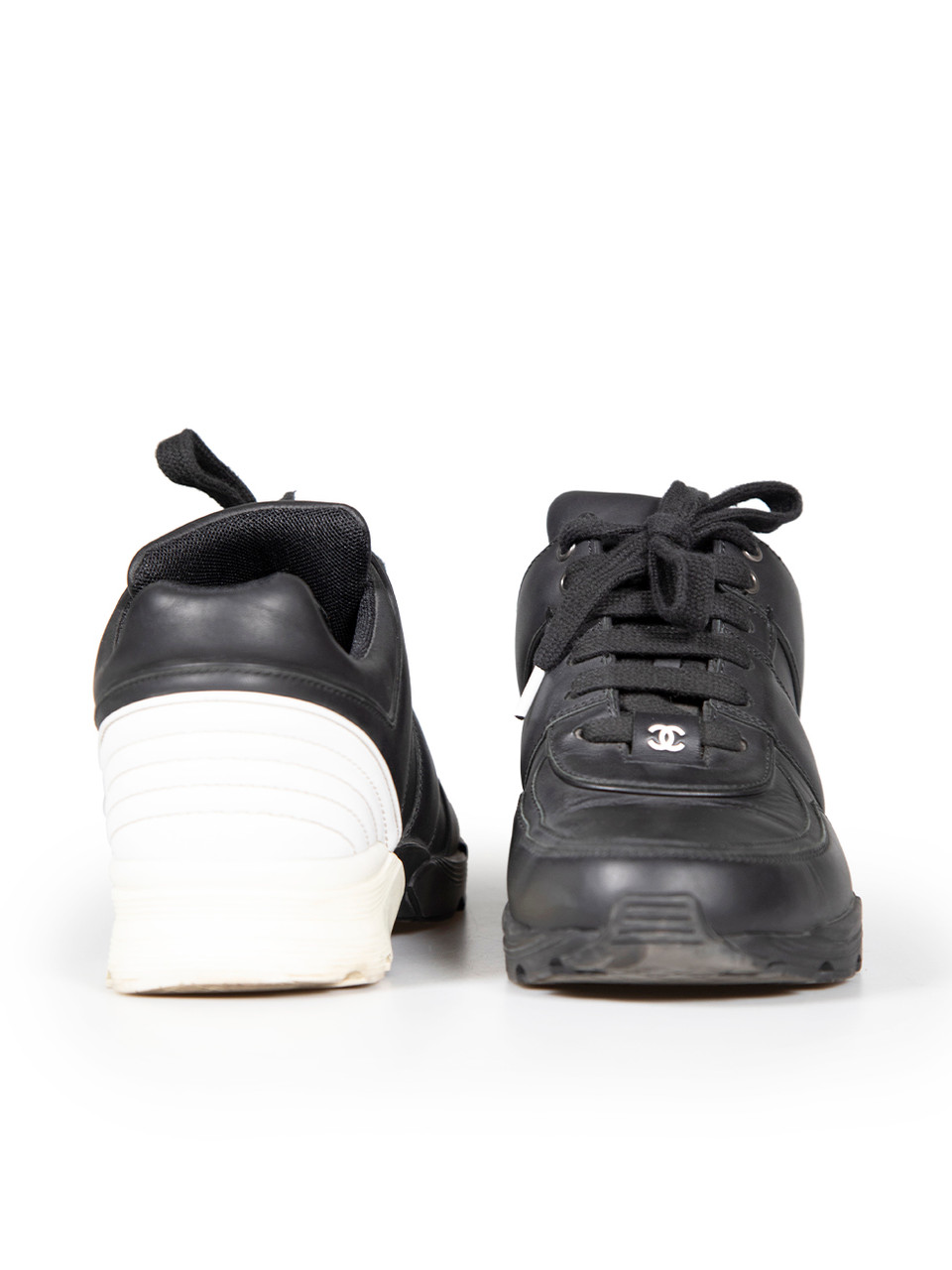 Chanel Black Leather CC Logo Trainers