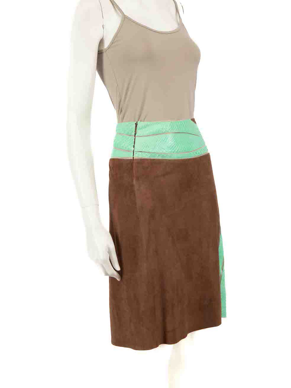 Versace Gianni Versace Vintage Brown Suede Python Leather Panelled Skirt