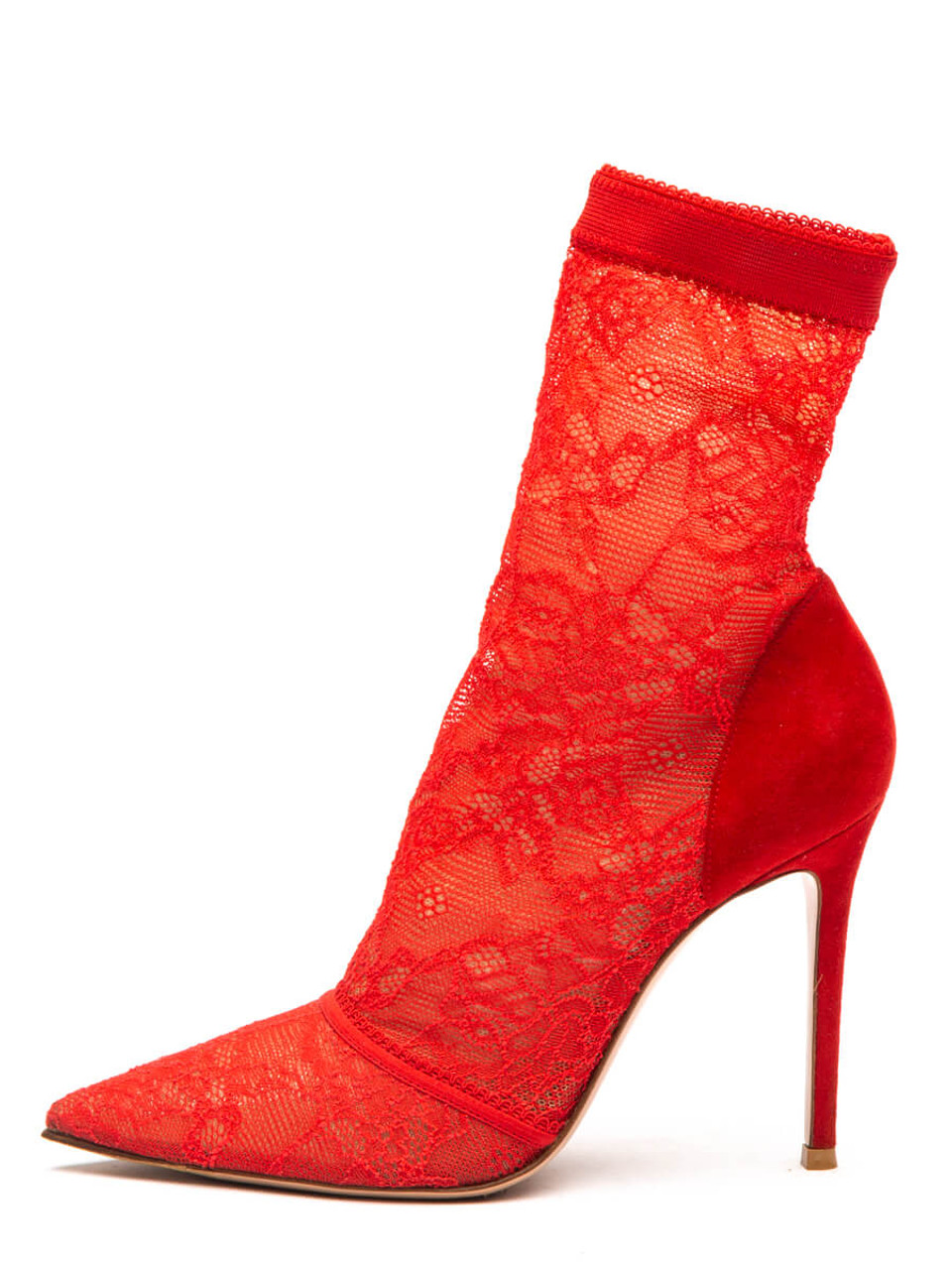 Gianvito Rossi Sock Ankle Boots Red Lace And Suede