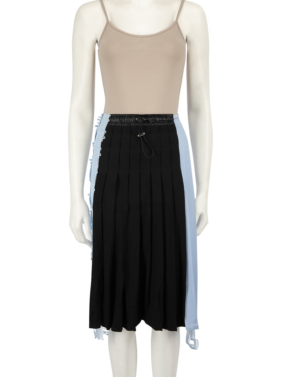 Versace Blue & Black Silk Lace Trim Pleated Skirt