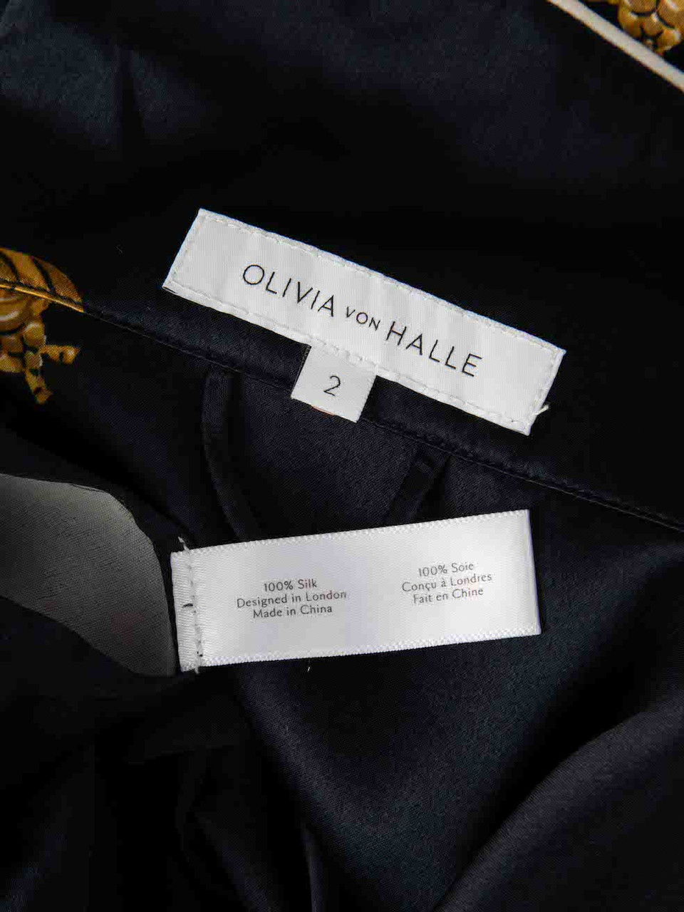 Olivia Von Halle Navy Silk Jewel Pattern Pyjama Set