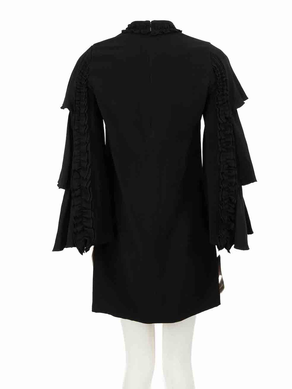 Alexis Black Ruffle Trim Long Sleeves Mini Dress