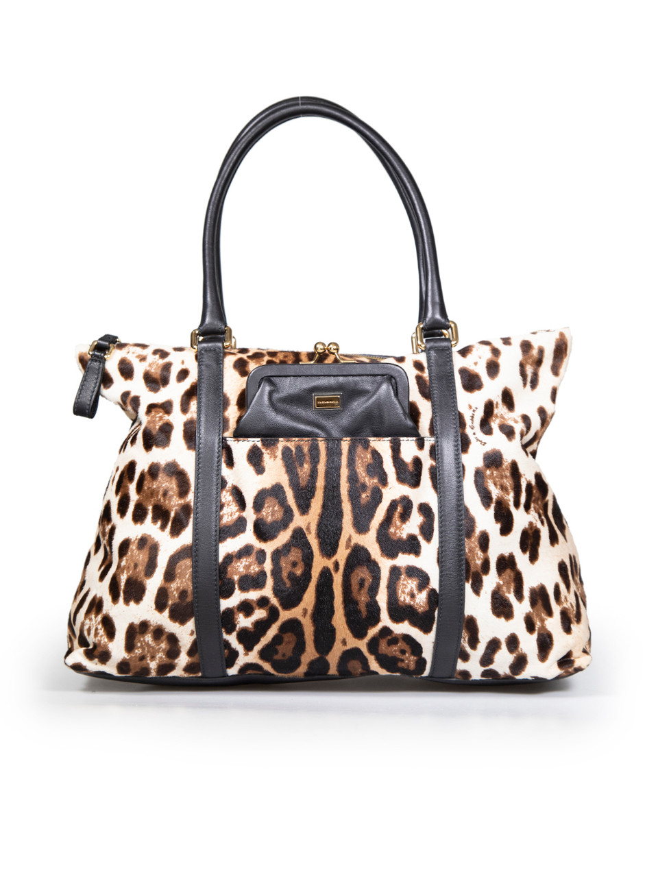 Dolce Gabbana Brown Ponyhair Leopard Miss Pen Tote Bag