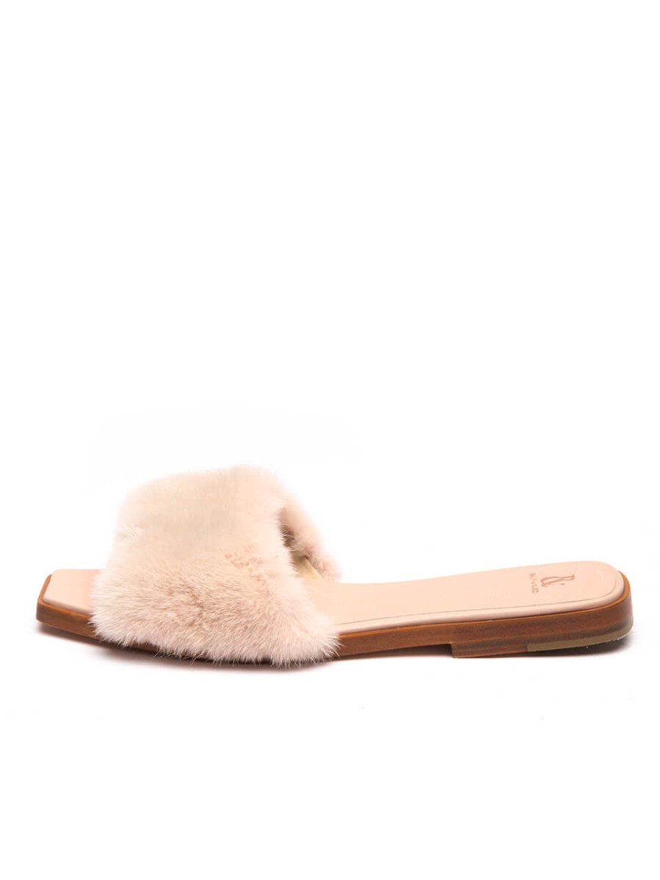 Used Ralph & Russo Fur Slides Beige Mink And Leather