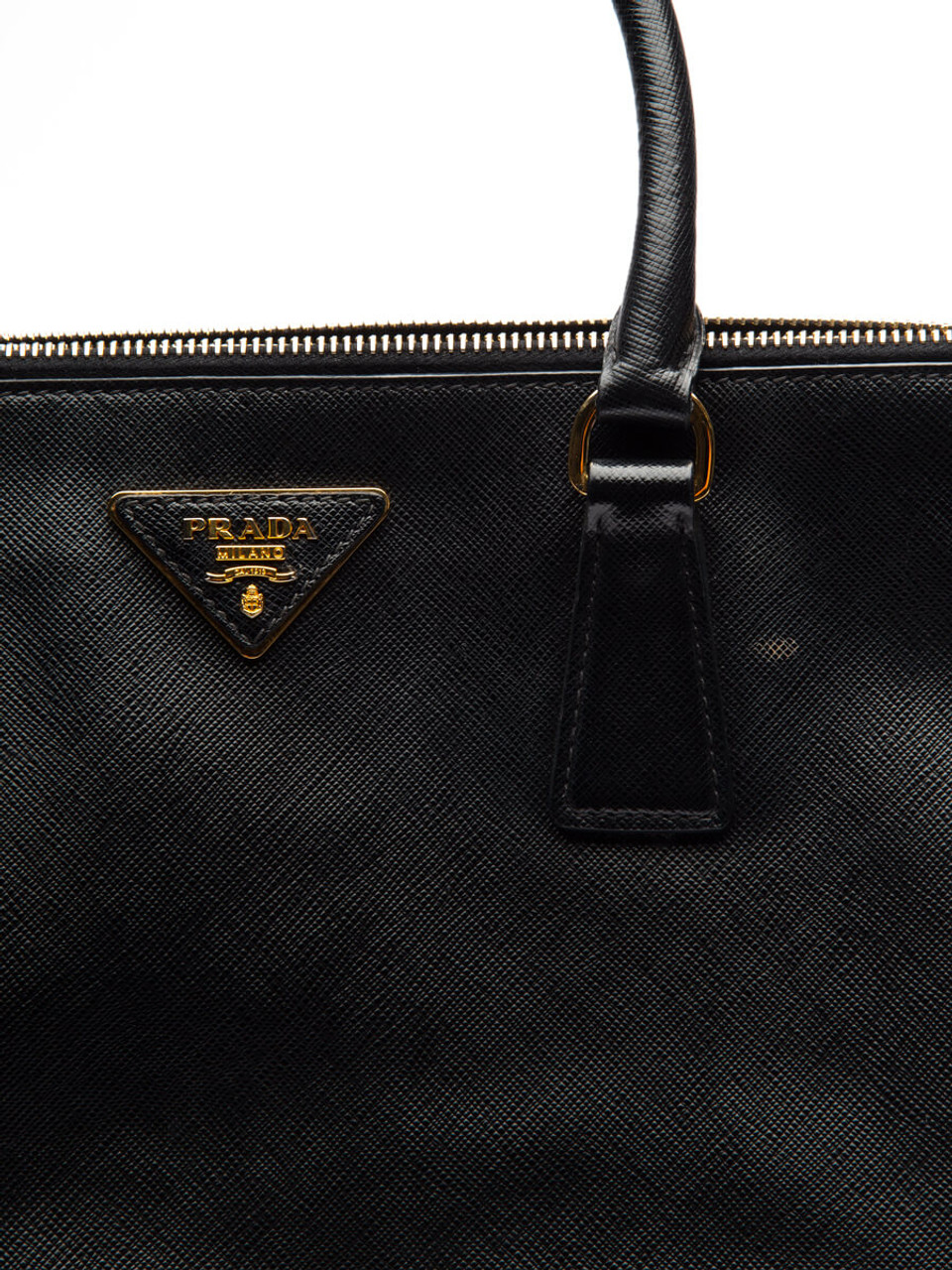 Prada Large Saffiano Lux Double Zip Womens Tote Handbag Black