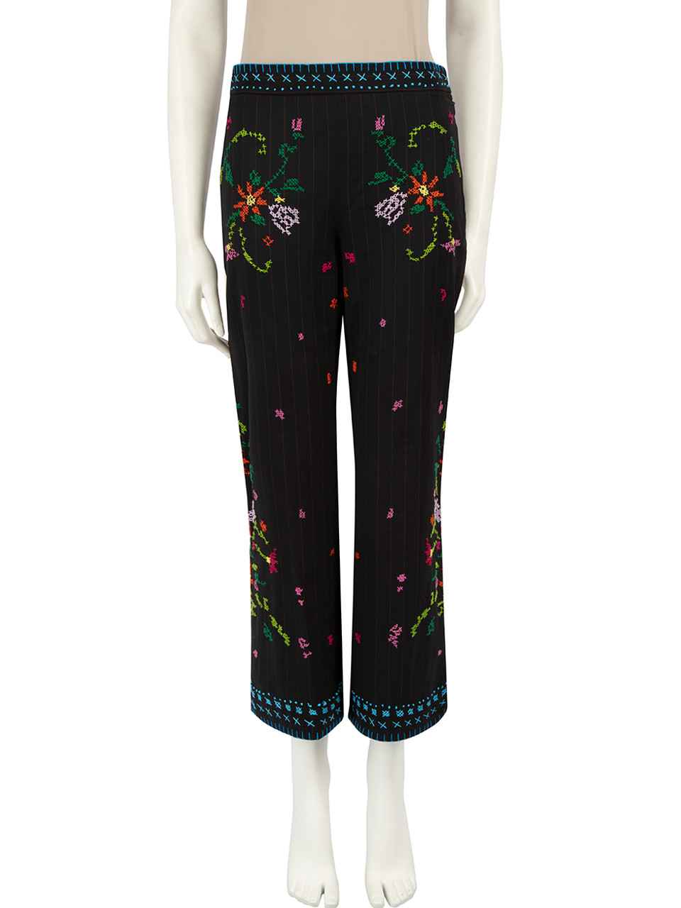 Moschino Black Wool Embroidered Pinstripe Trousers