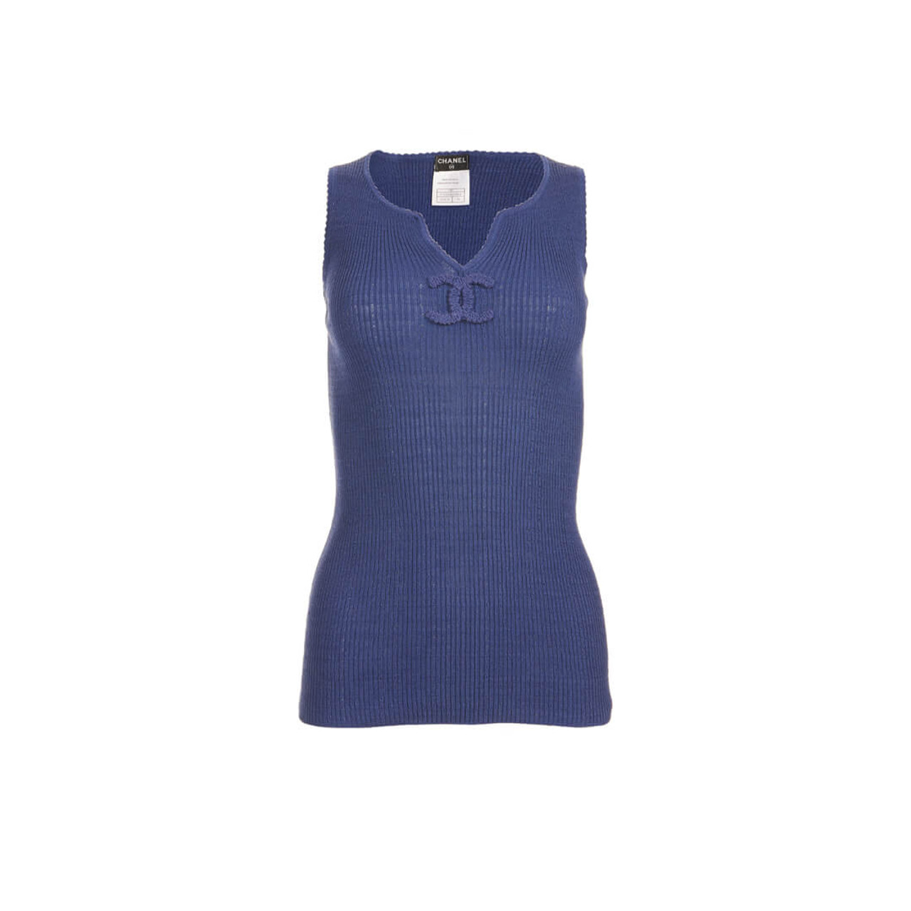 Women Chanel Sleeveless Knit Top Blue -  Blue Size S US 4 FR 36