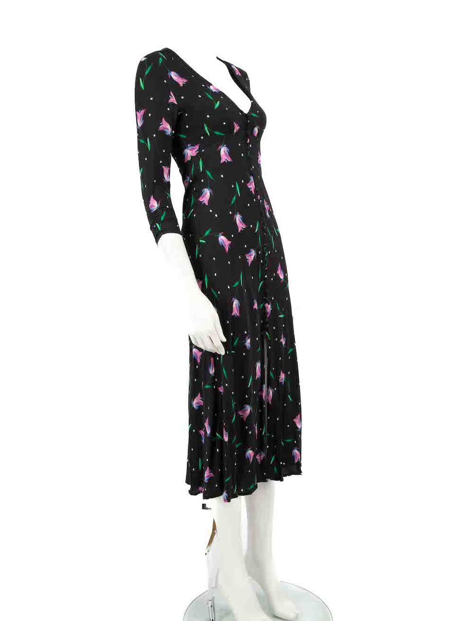 Rixo Black Floral Print V-Neck Ruffle Katie Dress