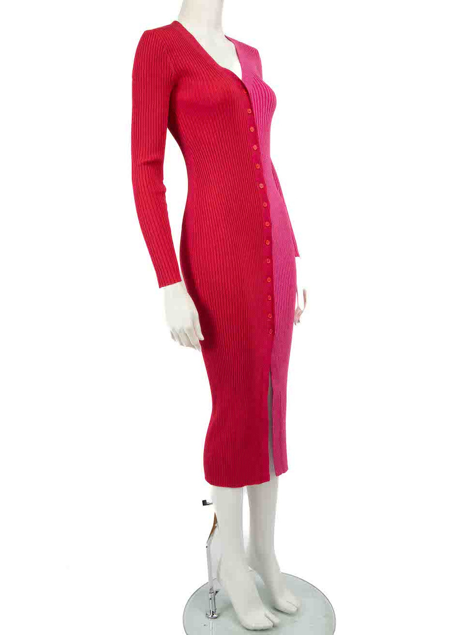 STAUD Red & Pink Metallic Knitted Midi Dress