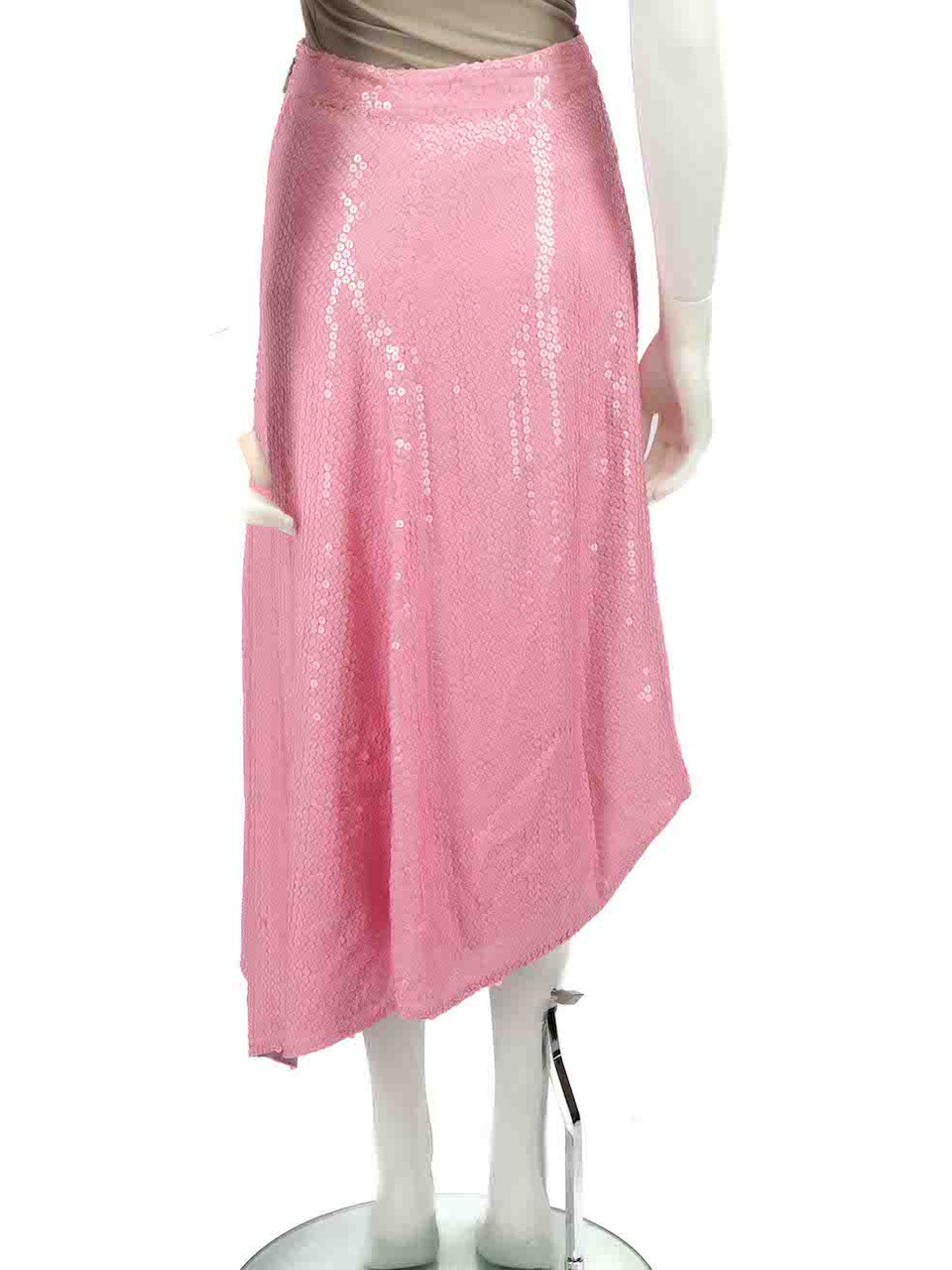 MSGM Pink Sequinned Asymmetric Skirt