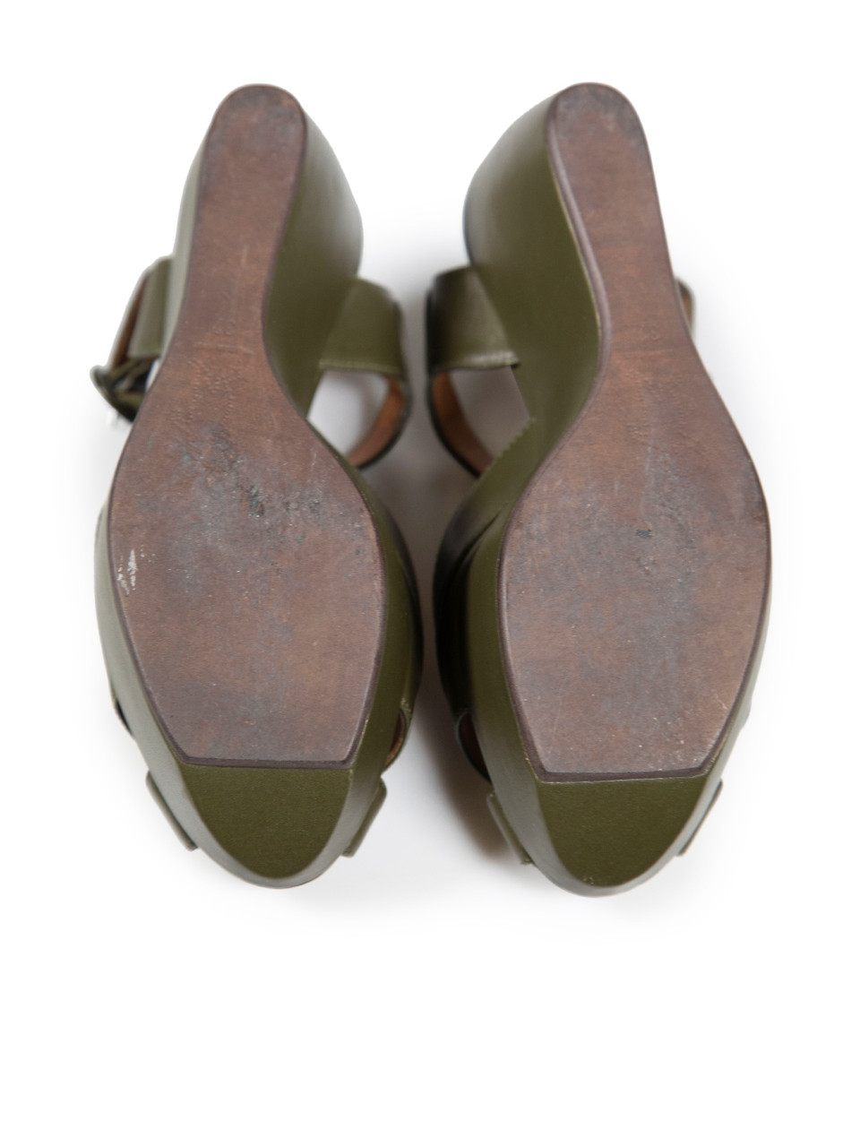 Marni Khaki Leather Wedge Sandals