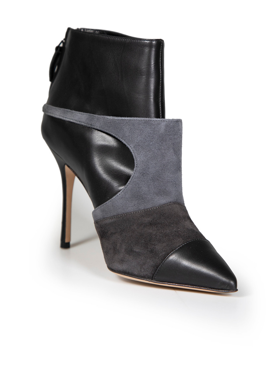 Manolo Blahnik Black Leather Panelled Ankle Boots