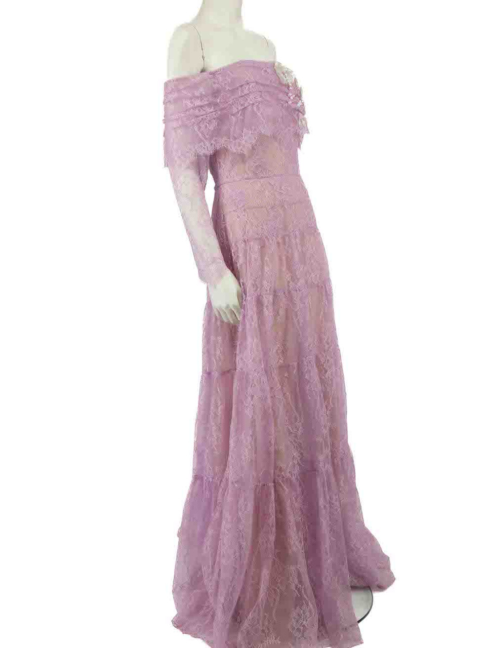 Honayda Purple Floral Lace Faux Pearl Gown