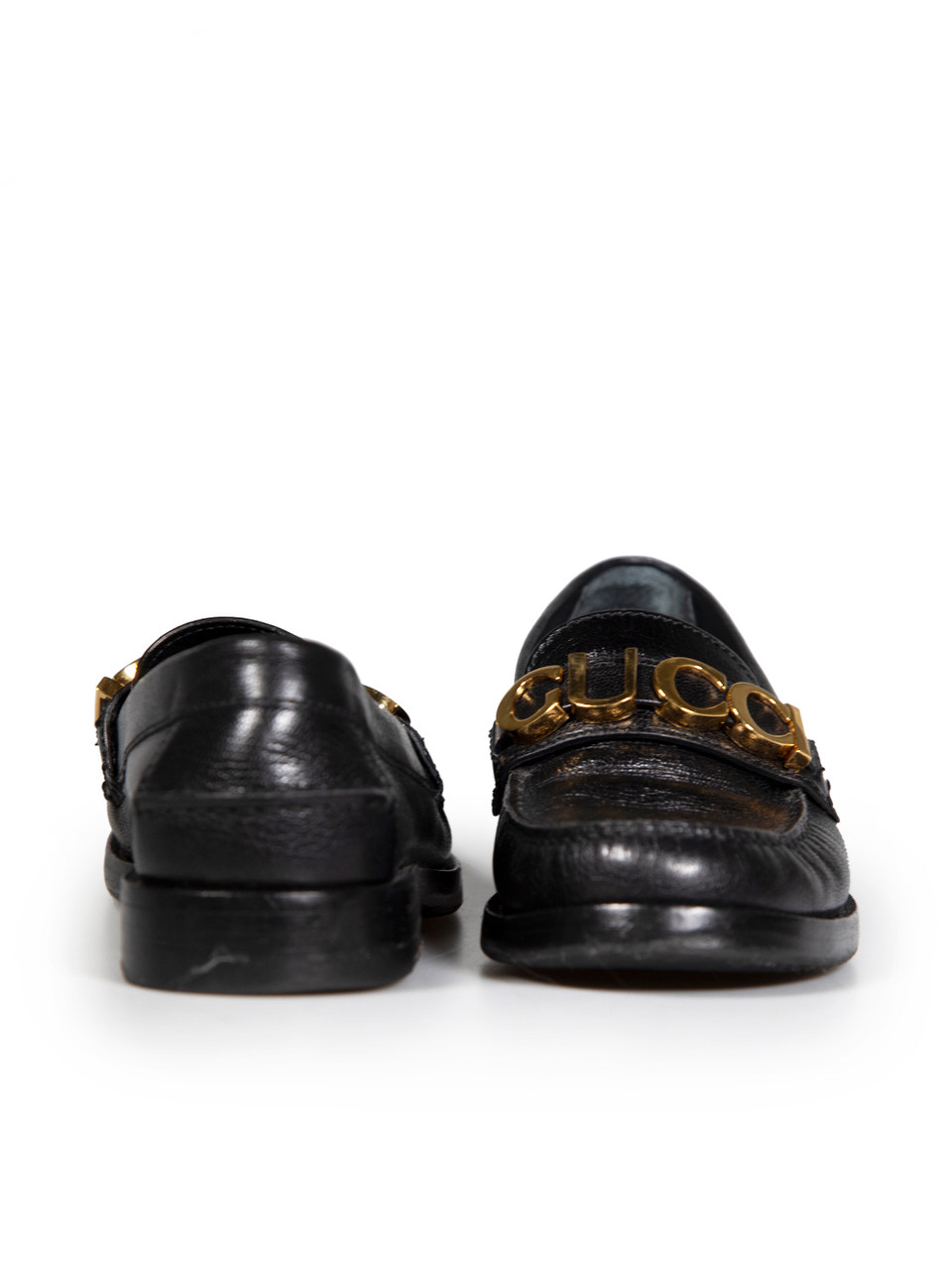 Gucci Black Leather Logo Loafers