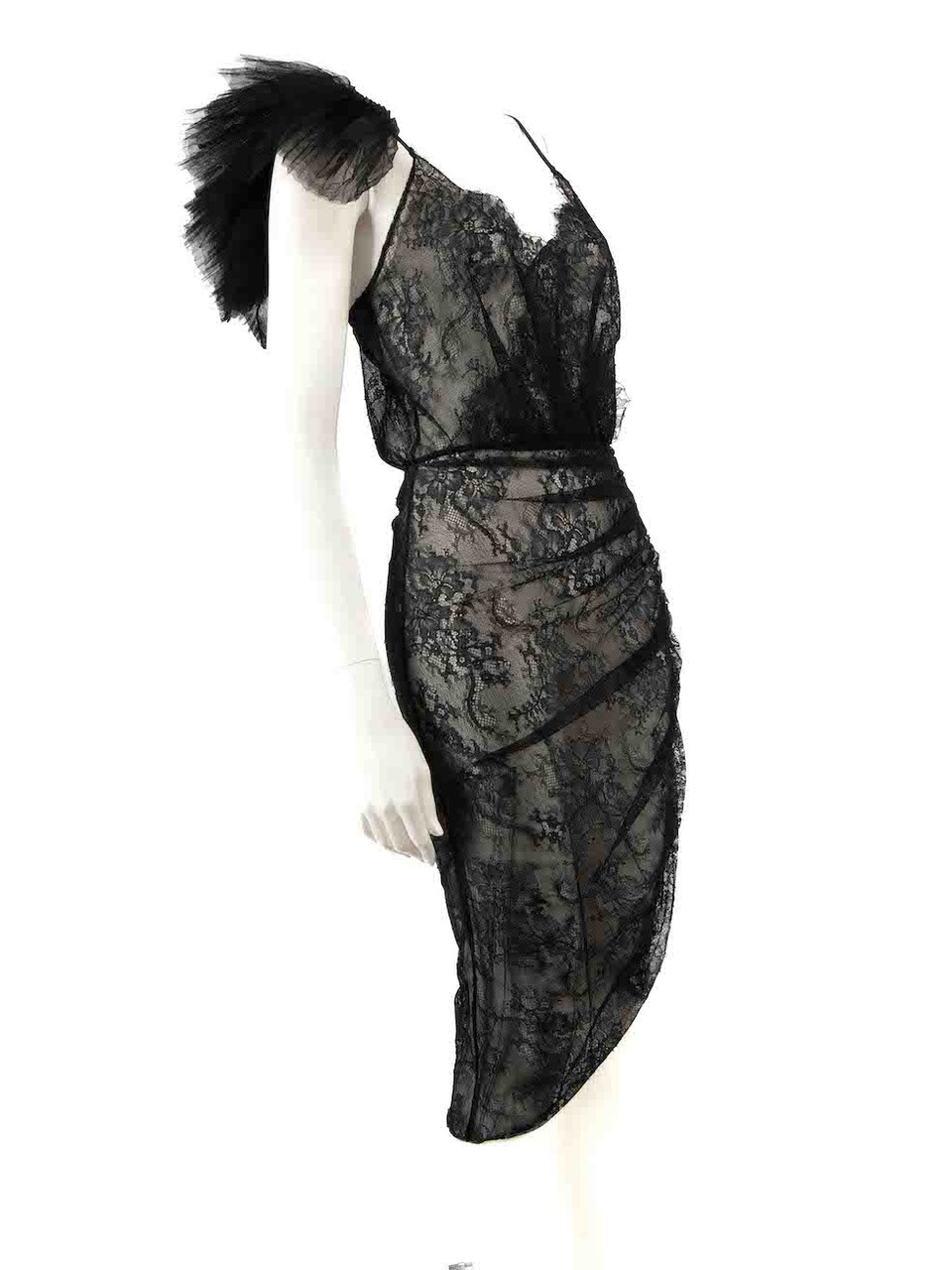 Honayda Black Floral Lace Mini Sheer Dress