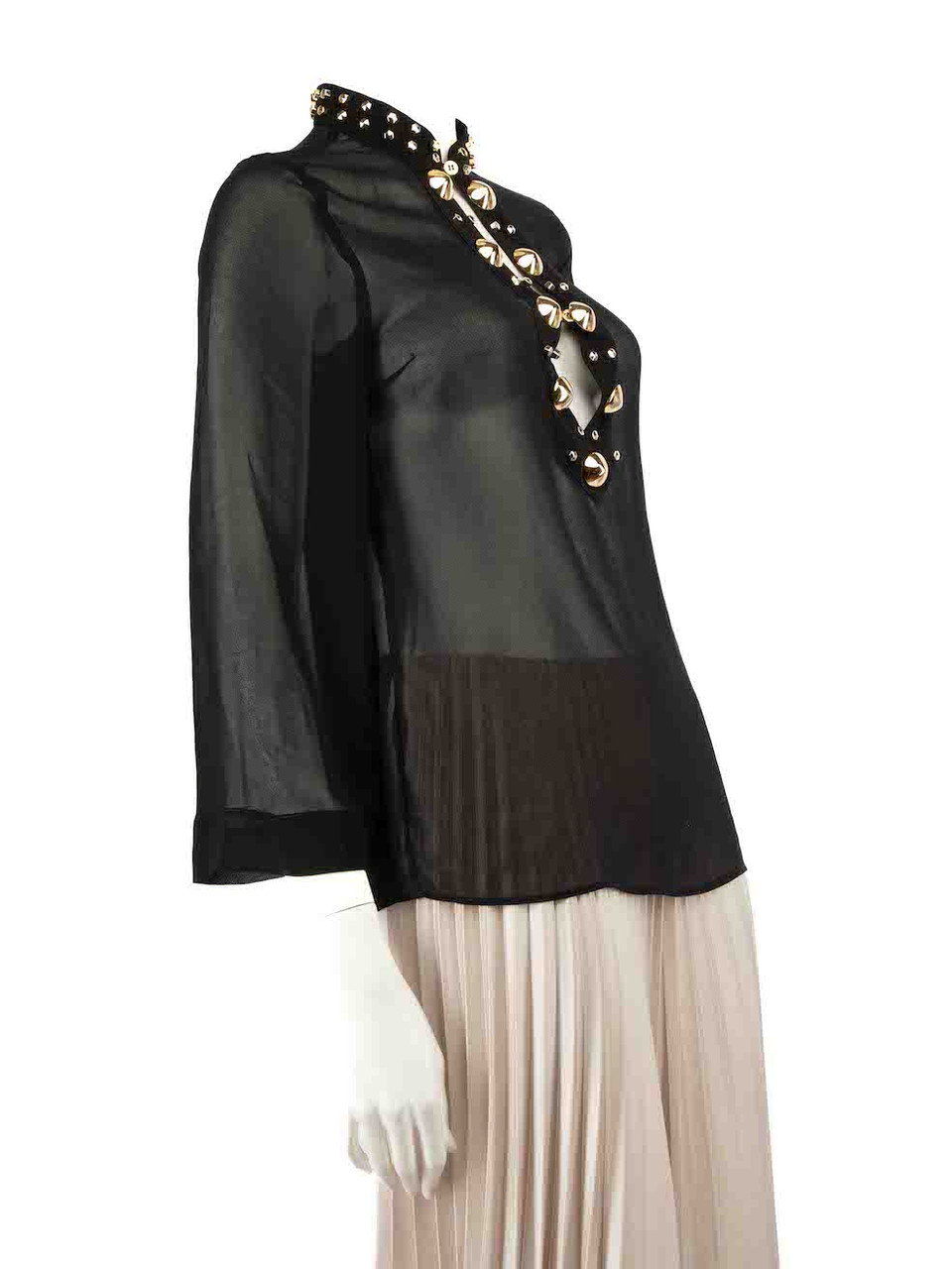 Versace Versace Collection Black Silk Sheer Studded Blouse