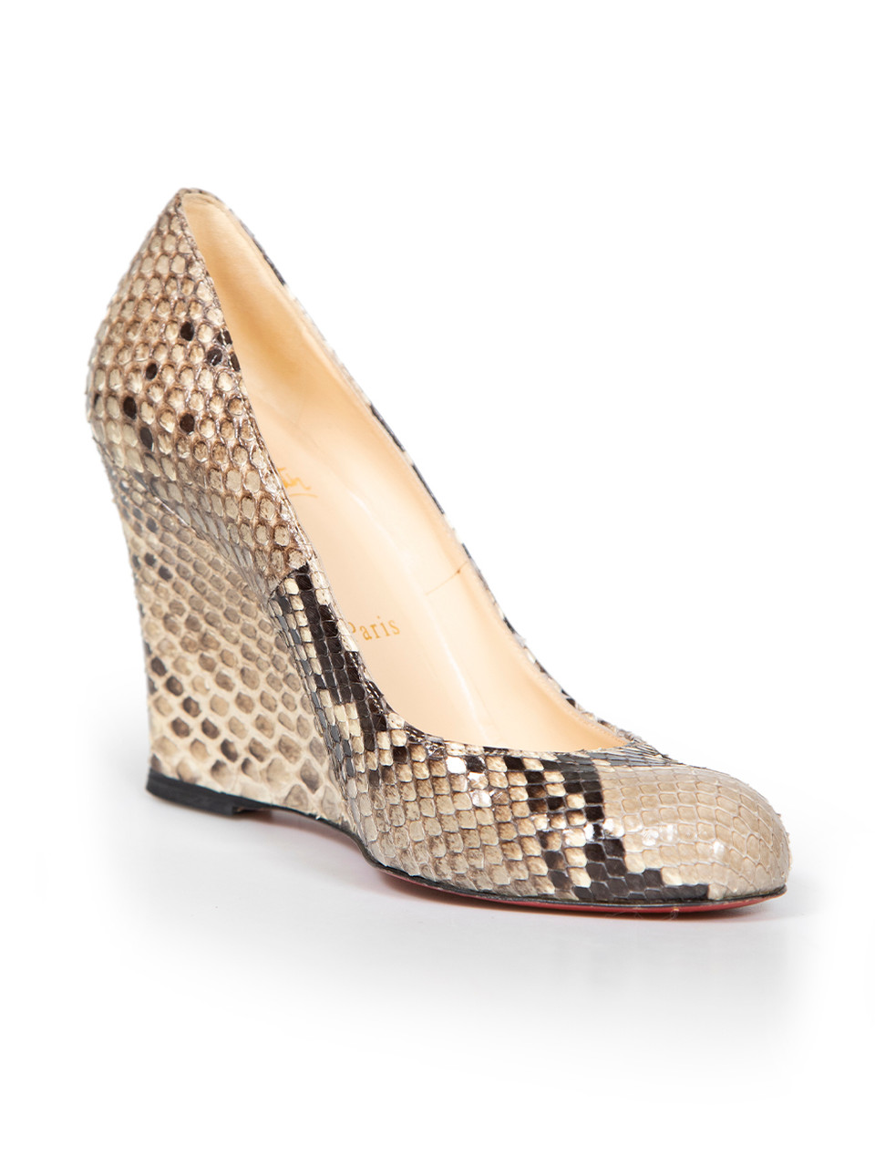 Christian Louboutin Brown Python Ron Ron Wedge Pumps