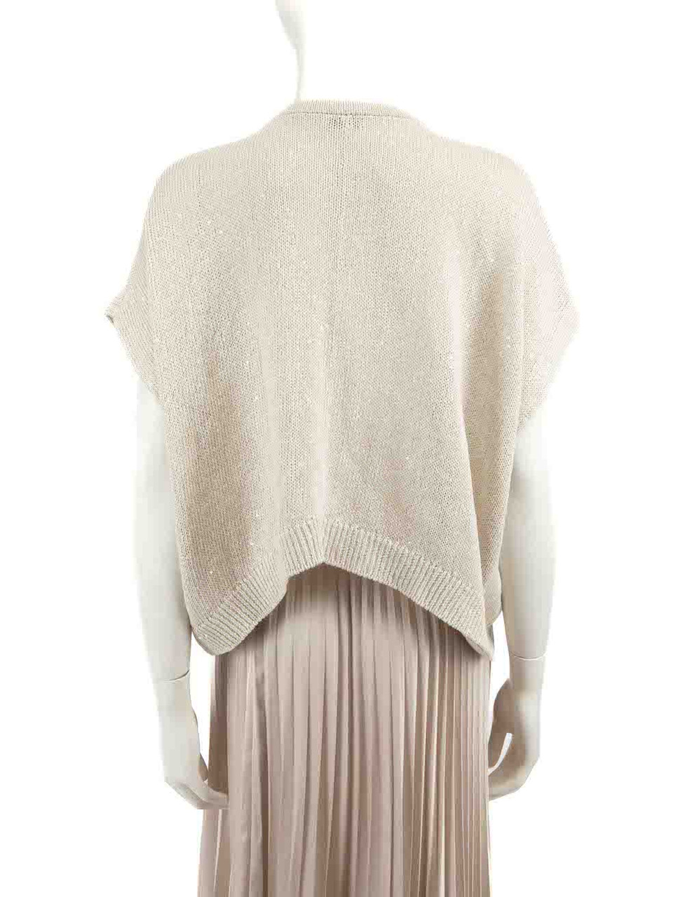 Brunello Cucinelli Ecru Sequinned Knit Cardigan