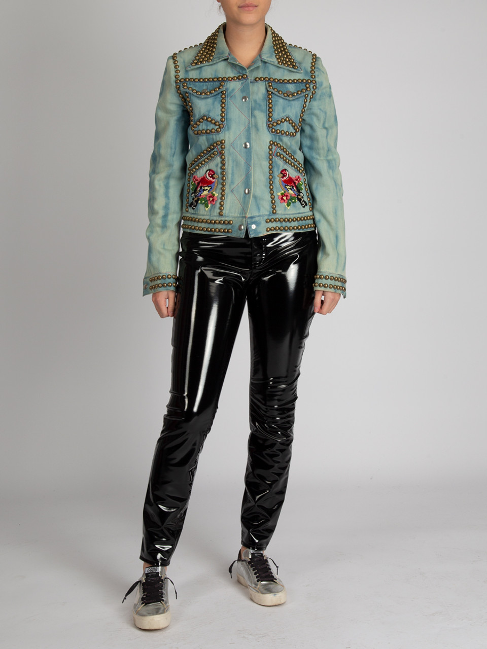 Gucci Women\'s Embroidered & Studded Denim Jacket, Size 8 UK, Blue  Cotton