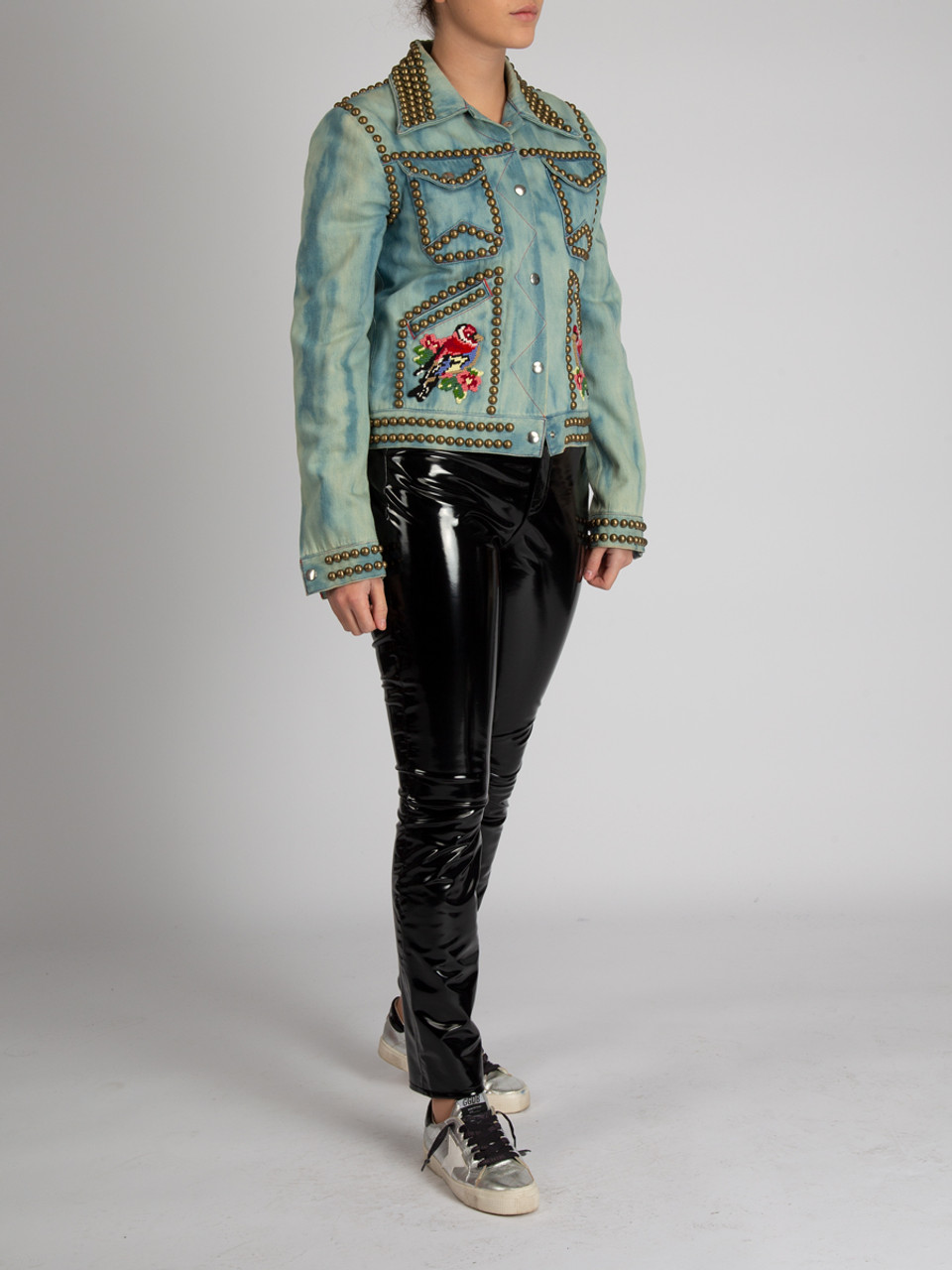 Gucci Women\'s Embroidered & Studded Denim Jacket, Size 8 UK, Blue  Cotton