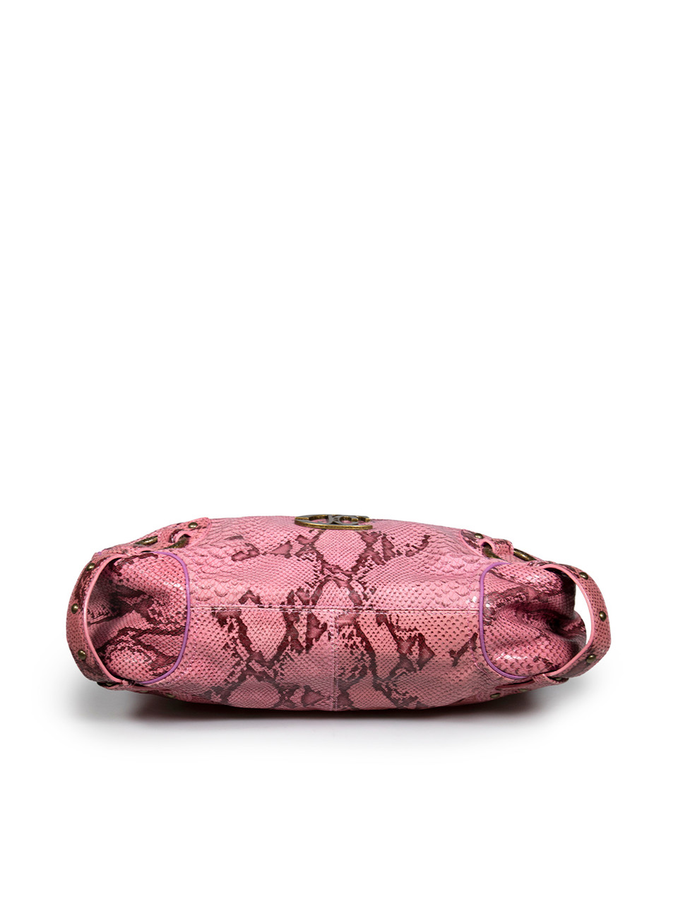 Roberto Cavalli Just Cavalli Pink Snake Embossed Leather Shoulder Bag