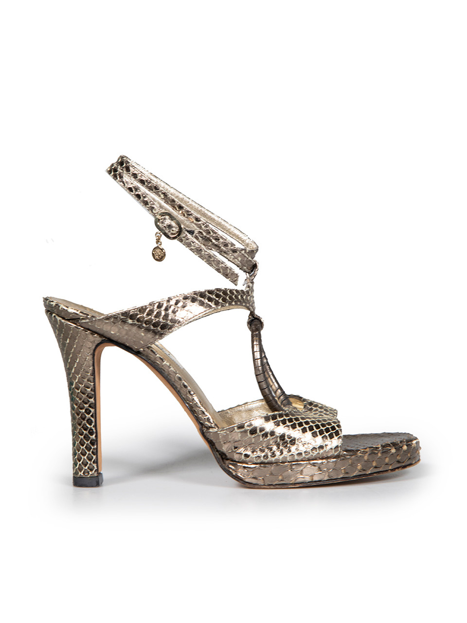 Versace Silver Snakeskin Platform Strappy Heels