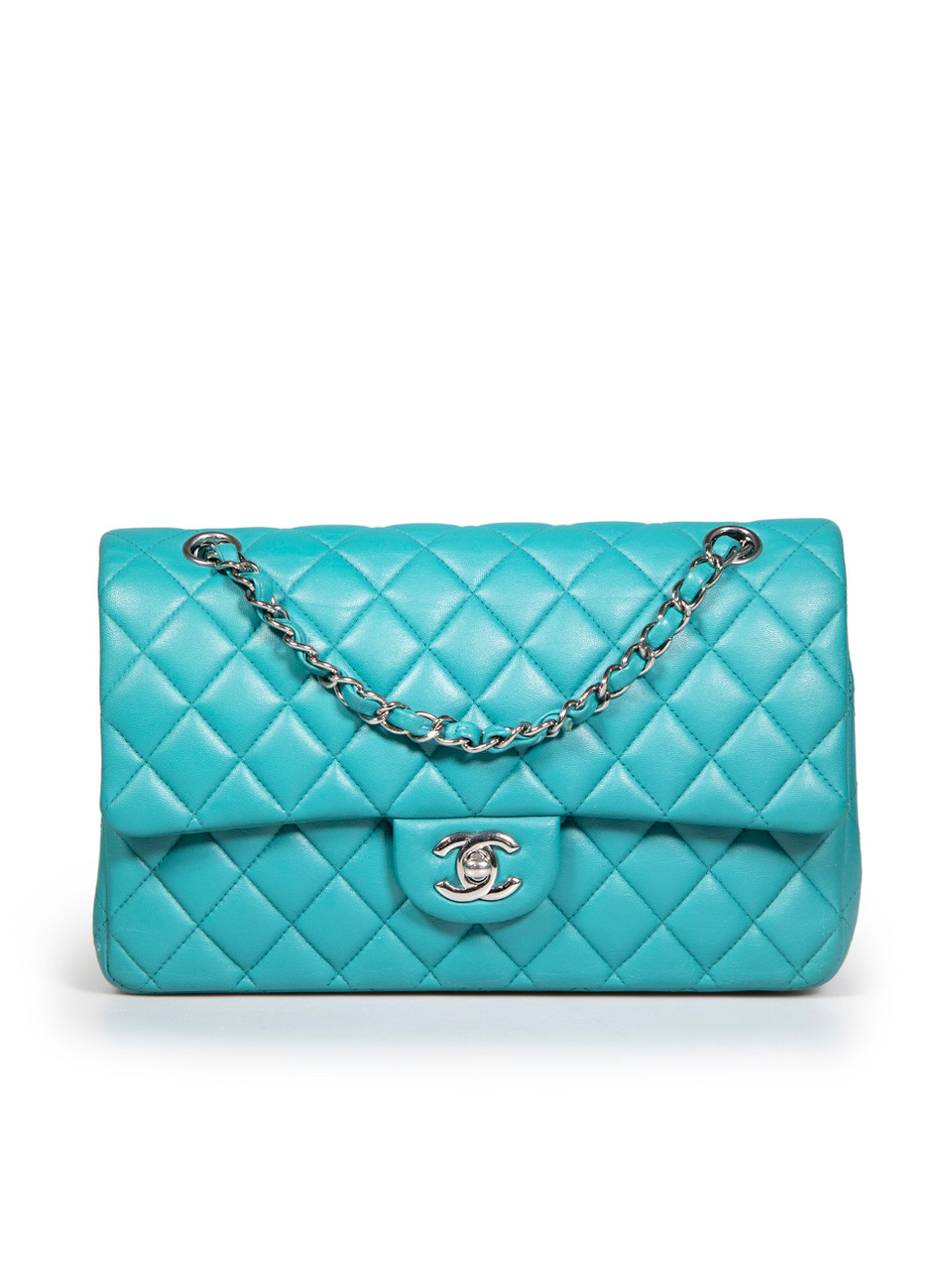 Chanel 2014 Turquoise Lambskin Classic Double Flap Medium SHW Shoulder Bag