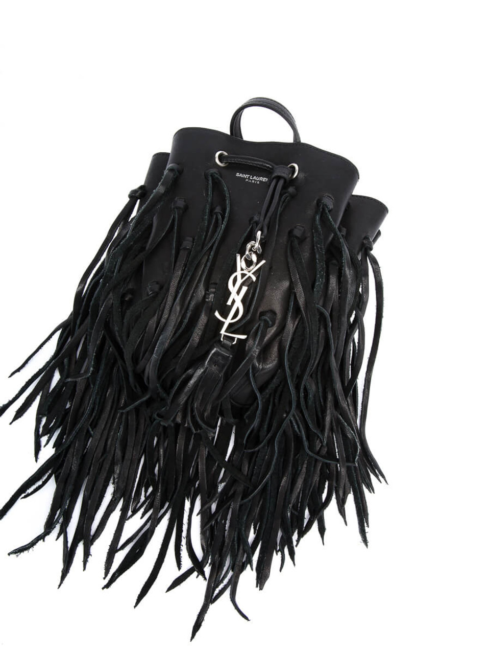 Yves Saint Laurent Women's Monogramme Bourse Mini Fringed Bucket Bag Black Leather