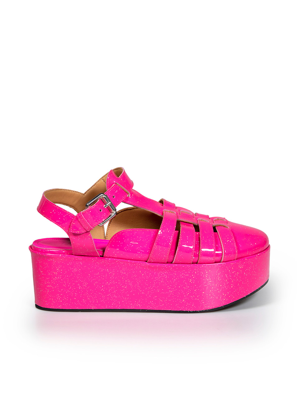 Loewe Pink Patent Glitter Platform Sandals