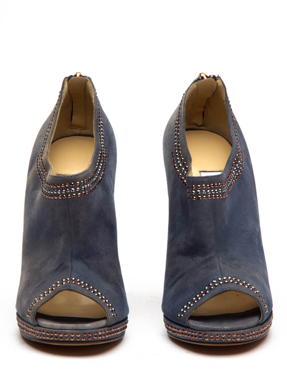 Jimmy Choo Peep-Toe Ankle Boots Blue Suede