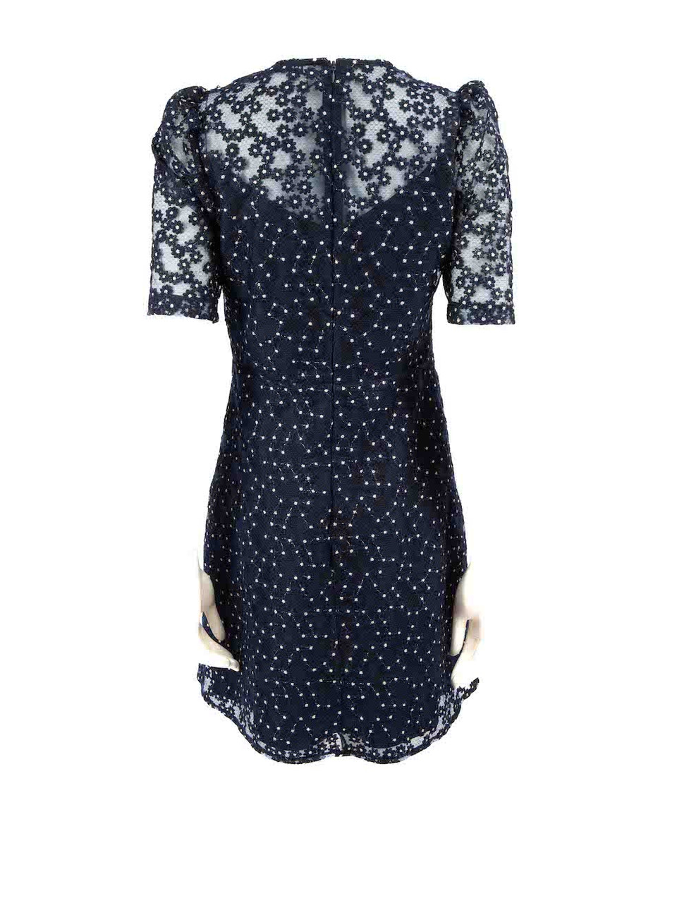 Sandro Navy Floral Lace Crystal Collar Dress