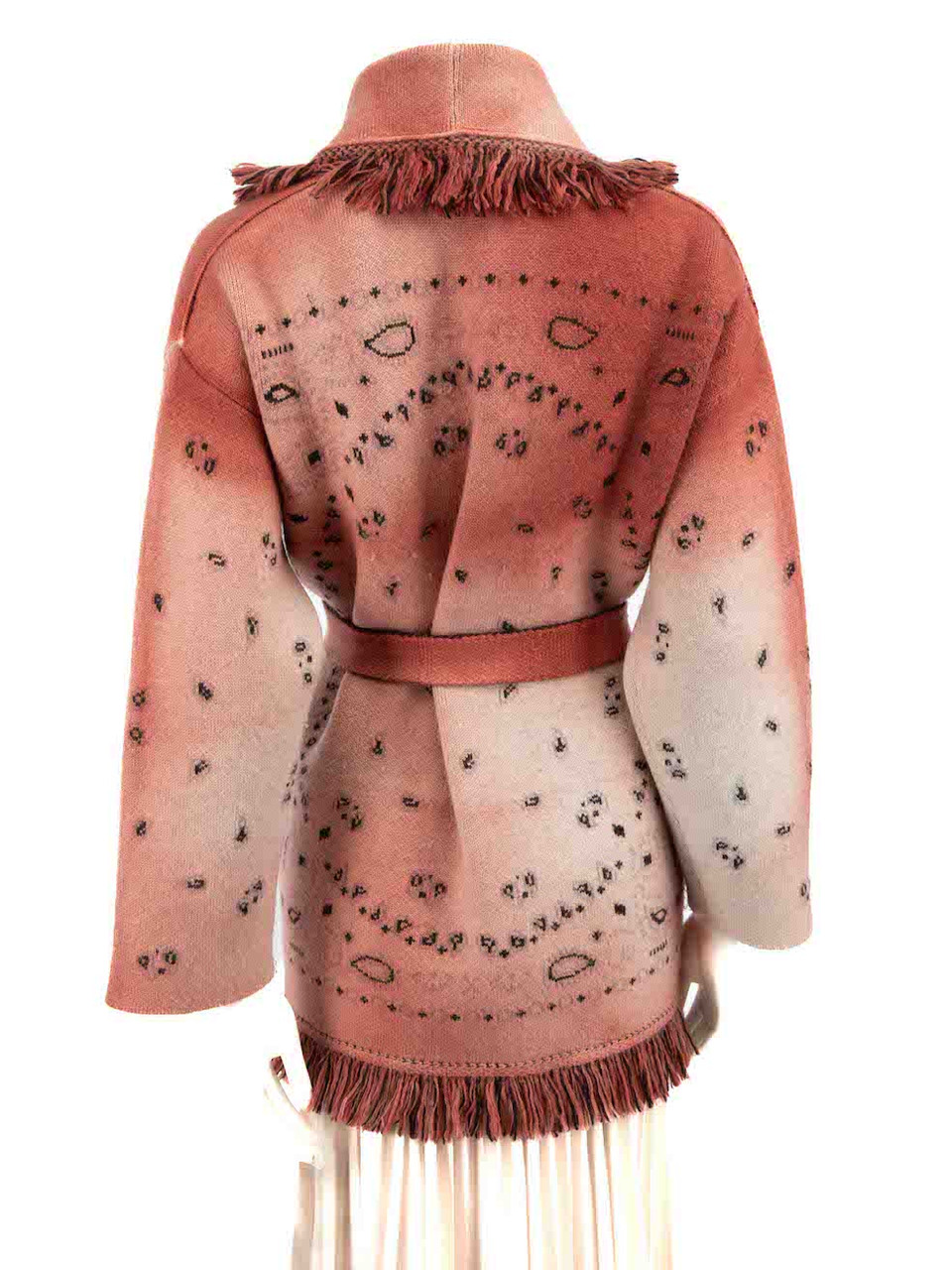 Alanui Pink Wool Tie-Dye Fringe Belted Cardigan