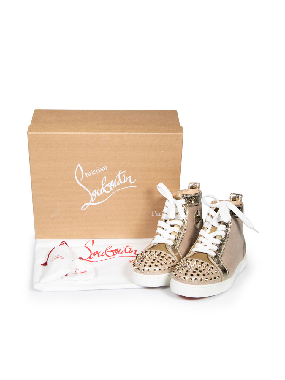 Christian Louboutin Gold Leather Lou Spikes Trainers