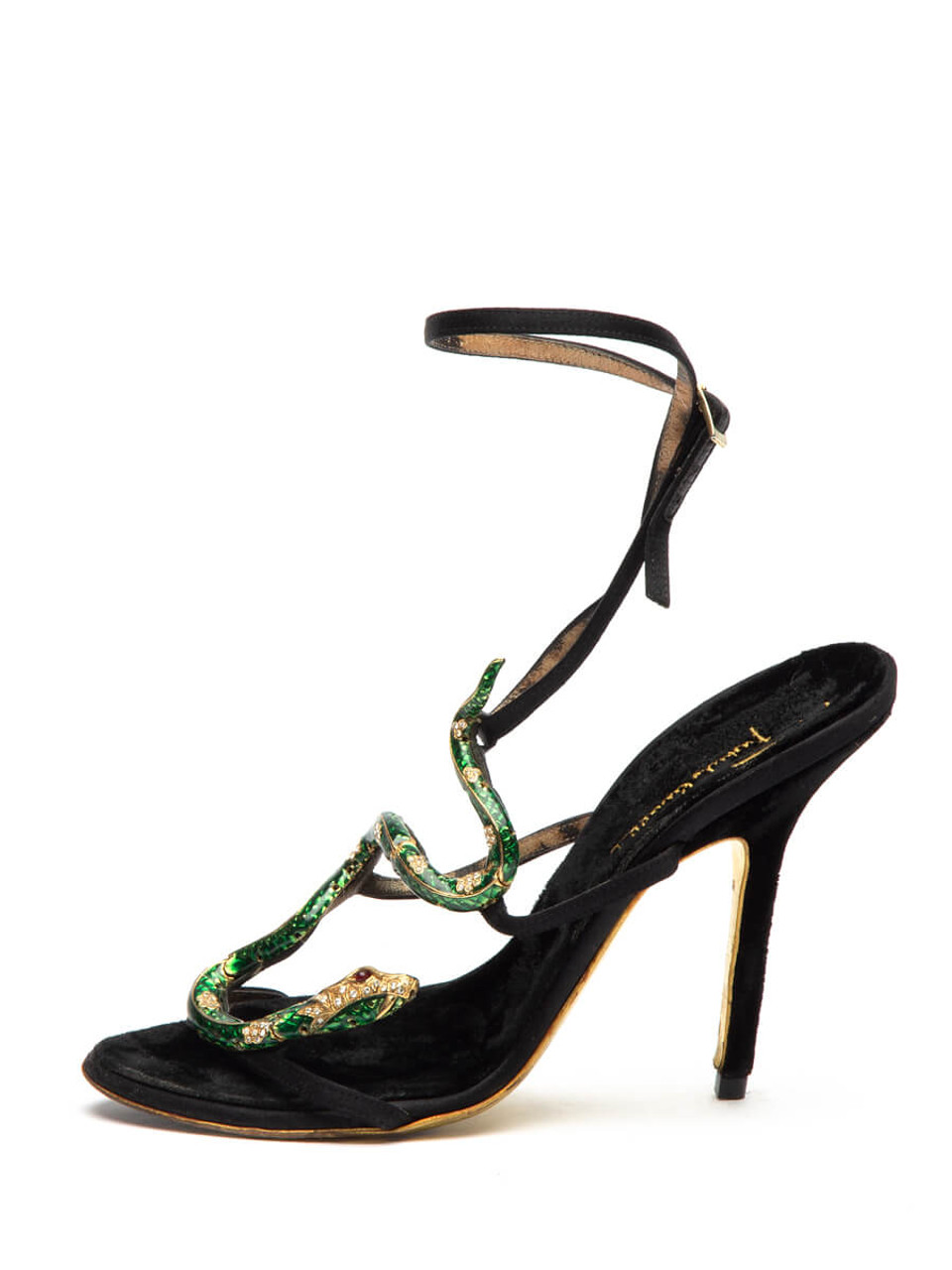 Roberto Cavalli Women's Vintage Snake Crystal Heeled Sandals, Size 5 UK, Black Velvet