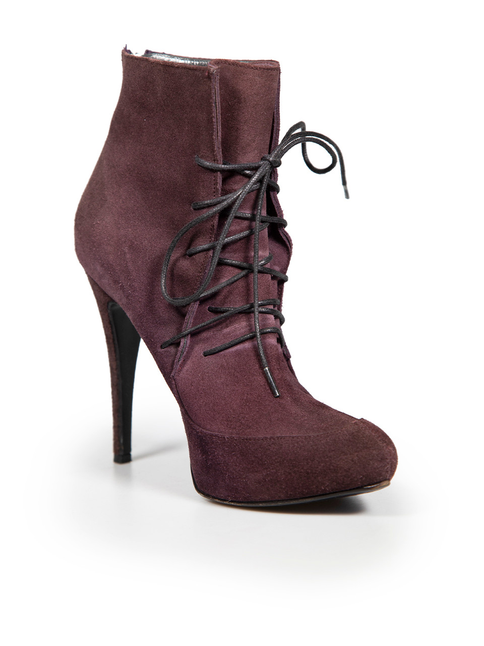 Roberto Cavalli Purple Suede Lace Up Ankle Boots Roberto Cavalli Purple Suede Lace Up Ankle Boots