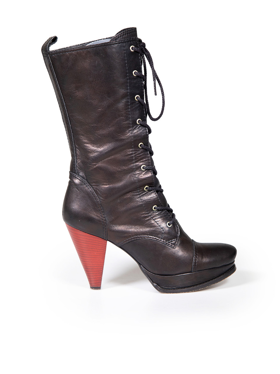 Yohji Yamamoto Black Leather Laced Platform Boots