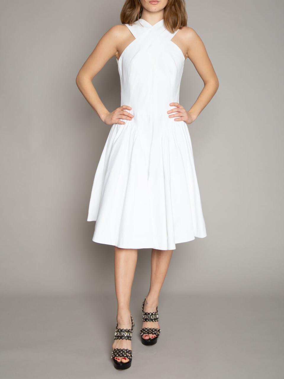 Alaïa Women's HalterNeck Midi Dress, Size 12 UK, White Cotton