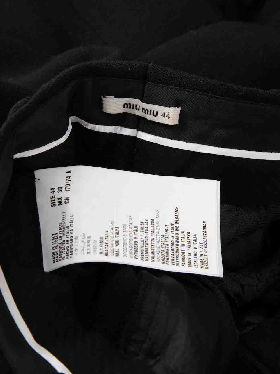 Miu Miu Black Wool Straight Fit Tailored Trousers