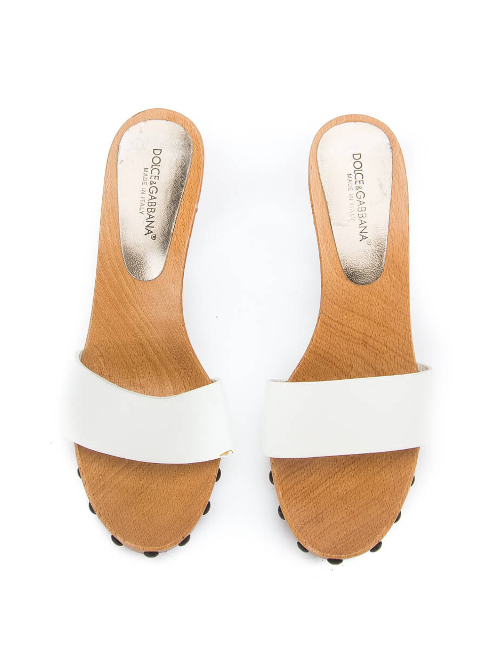 Dolce Gabbana Women's Wooden Platform Slides, Size 5.5 UK, White Leather