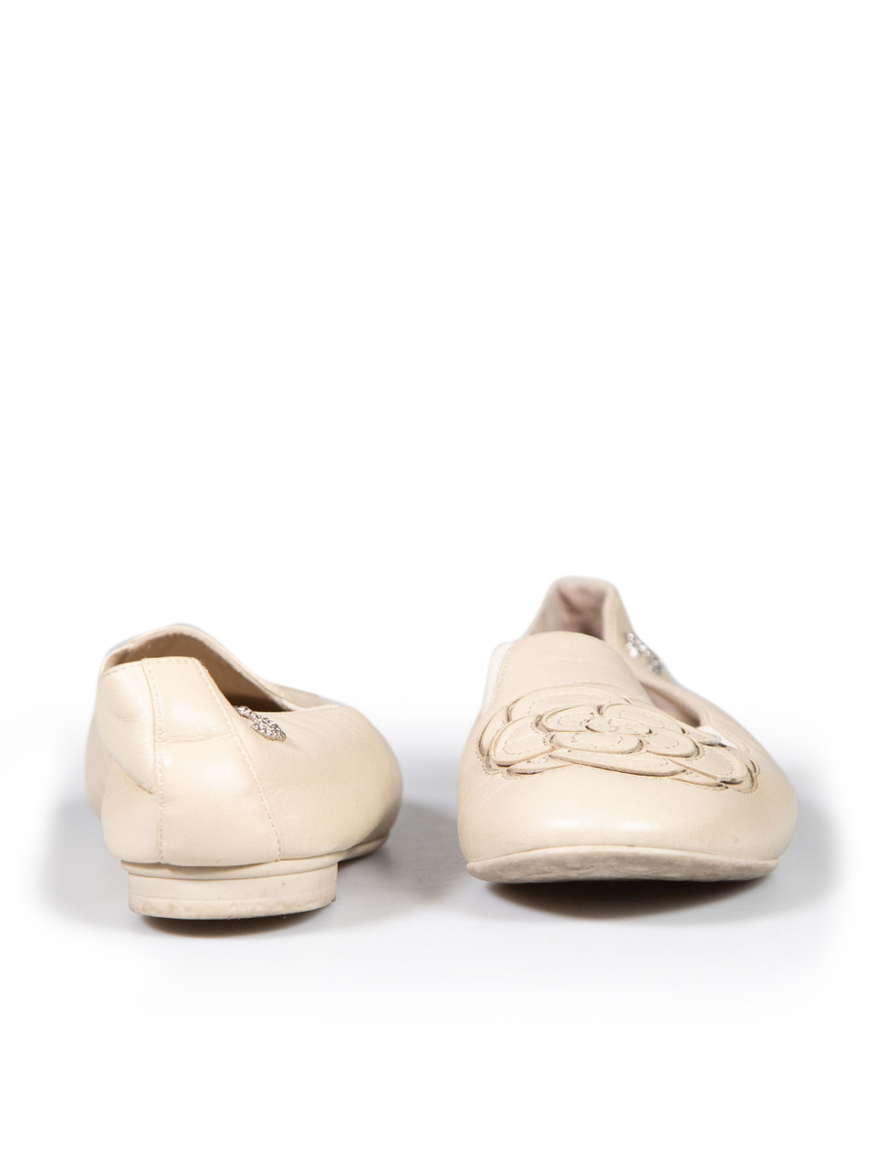Chanel Beige Leather Camellia Laser Cut Loafers