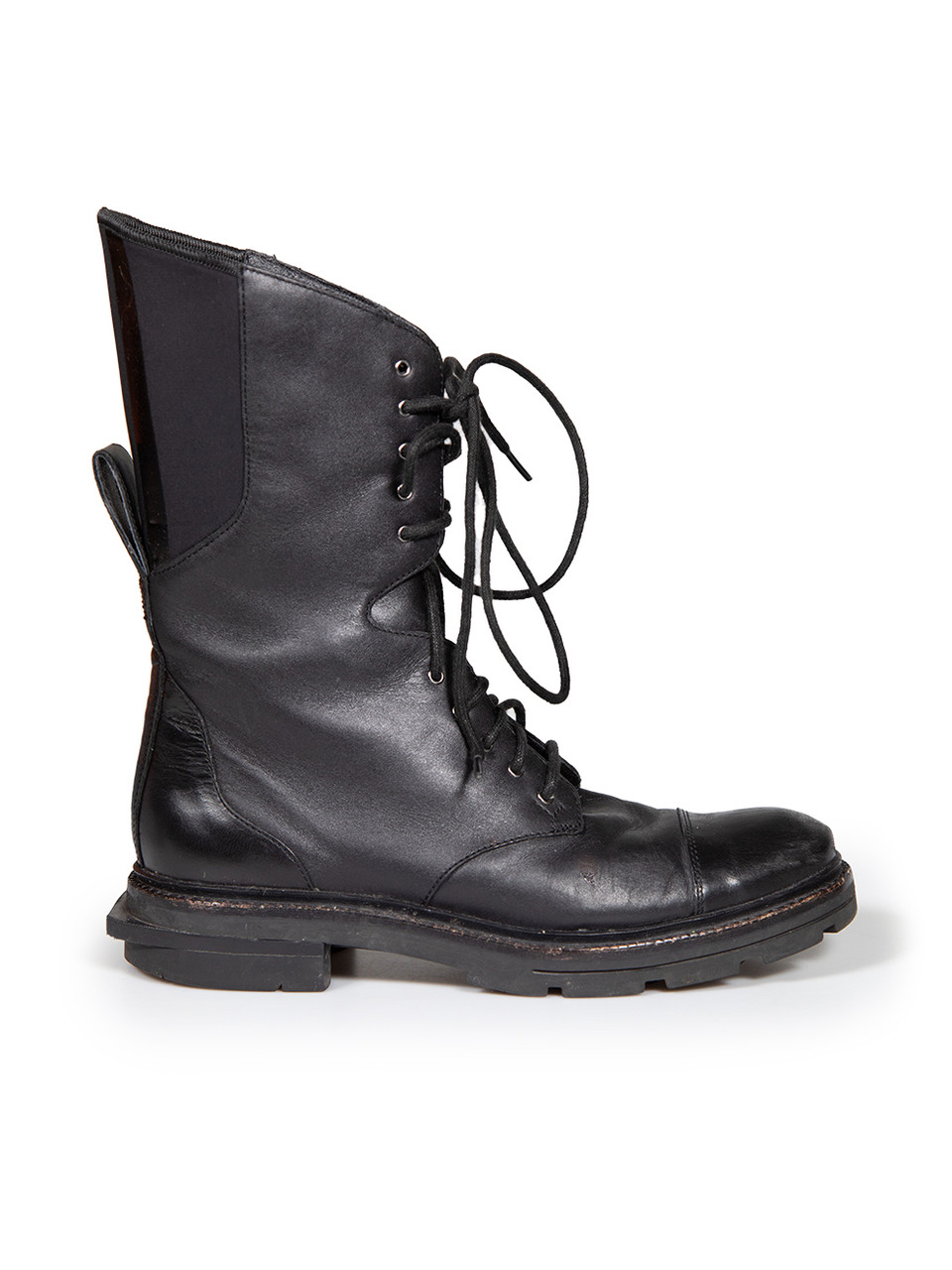 Yohji Yamamoto Y-3 Black Leather Lace Up Logo Combat Boots